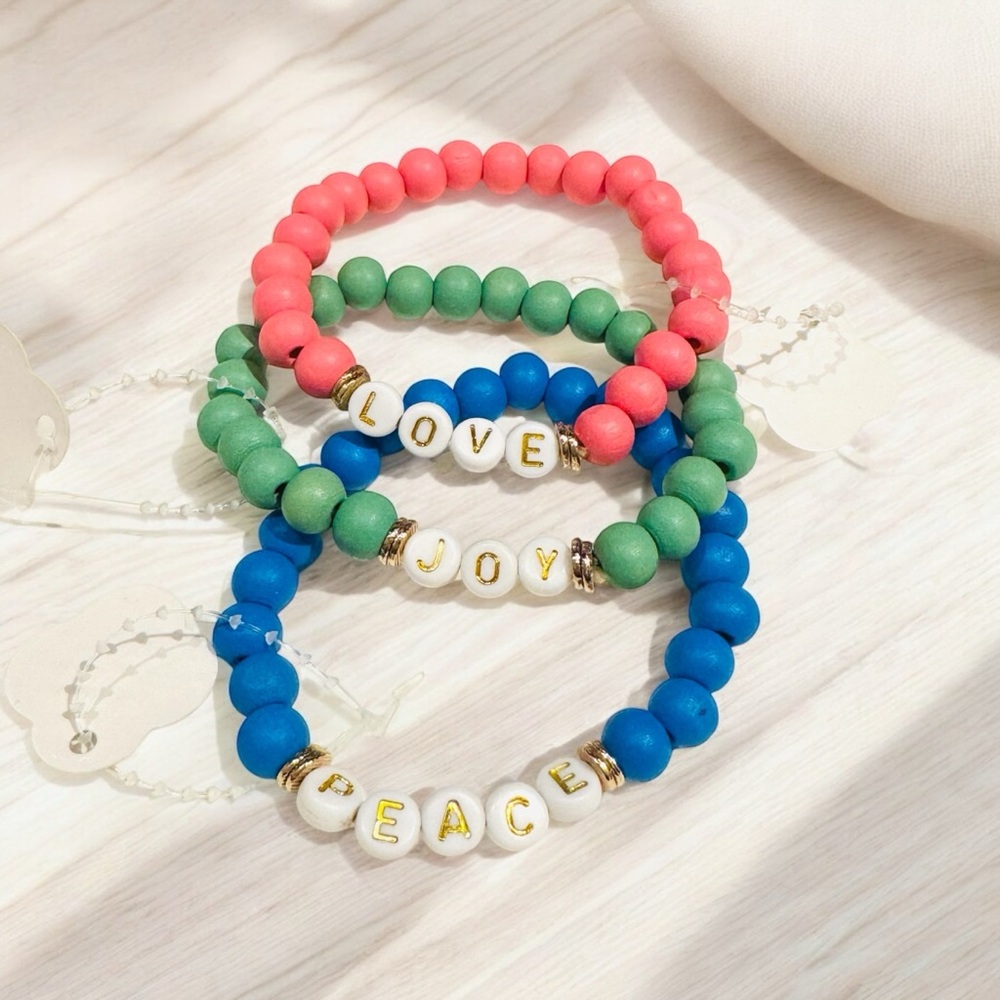 Set Of Three Friendship Bracelets Love, Peace and Joy